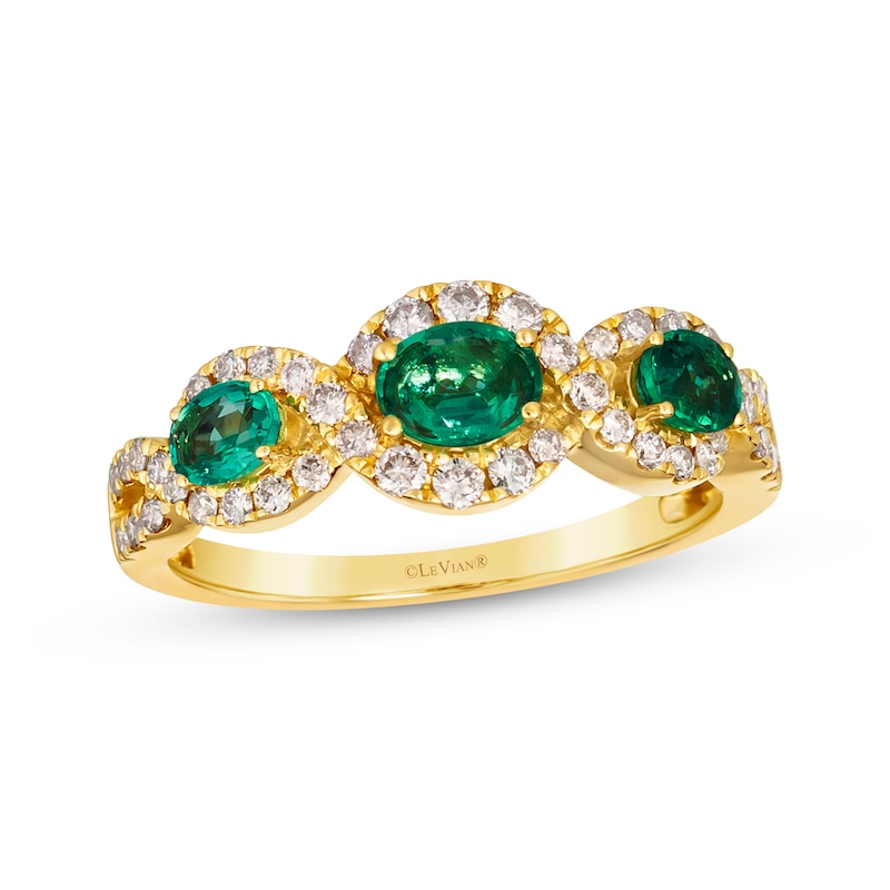 Main Image 1 of Le Vian Oval-Cut Emerald Ring 3/8 ct tw Diamonds 14K Honey Gold