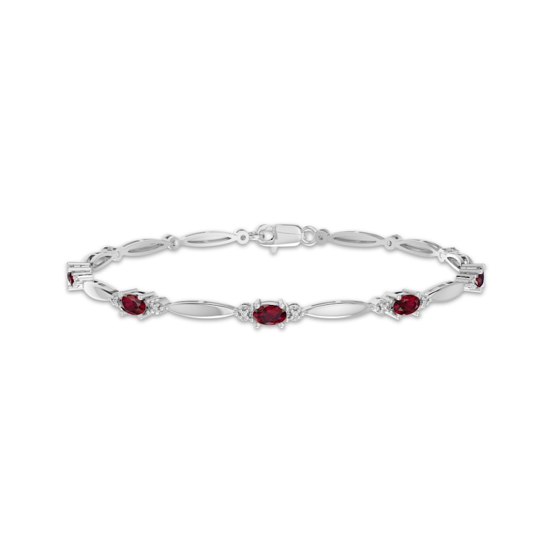 Main Image 1 of Oval-Cut Lab-Created Ruby & White Lab-Created Sapphire Link Bracelet Sterling Silver 7.25&quot;