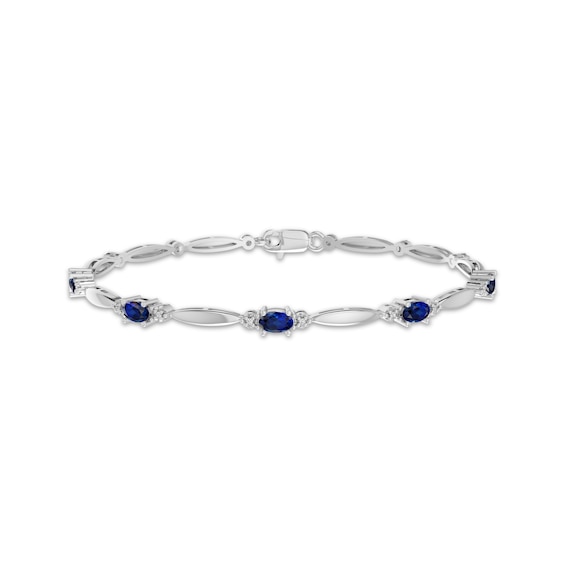 Oval-Cut Blue Lab-Created Sapphire & White Lab-Created Sapphire Link Bracelet Sterling Silver 7.25"
