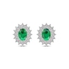 Thumbnail Image 2 of Oval-Cut Lab-Created Emerald & White Lab-Created Sapphire Starburst Earrings Sterling Silver