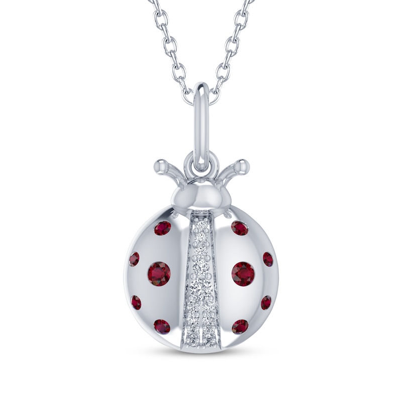 Main Image 1 of Lab-Created Ruby & White Lab-Created Sapphire Ladybug Necklace Sterling Silver 18&quot;