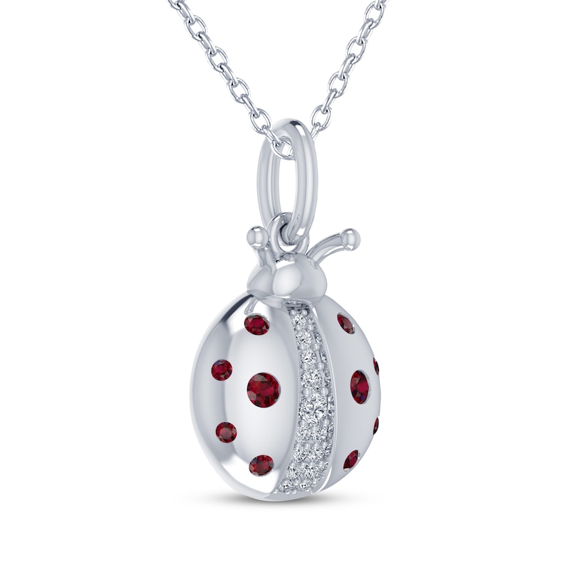 Main Image 2 of Lab-Created Ruby & White Lab-Created Sapphire Ladybug Necklace Sterling Silver 18&quot;