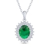 Thumbnail Image 1 of Oval-Cut Lab-Created Emerald & White Lab-Created Sapphire Starburst Necklace Sterling Silver 18"
