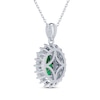 Thumbnail Image 3 of Oval-Cut Lab-Created Emerald & White Lab-Created Sapphire Starburst Necklace Sterling Silver 18"