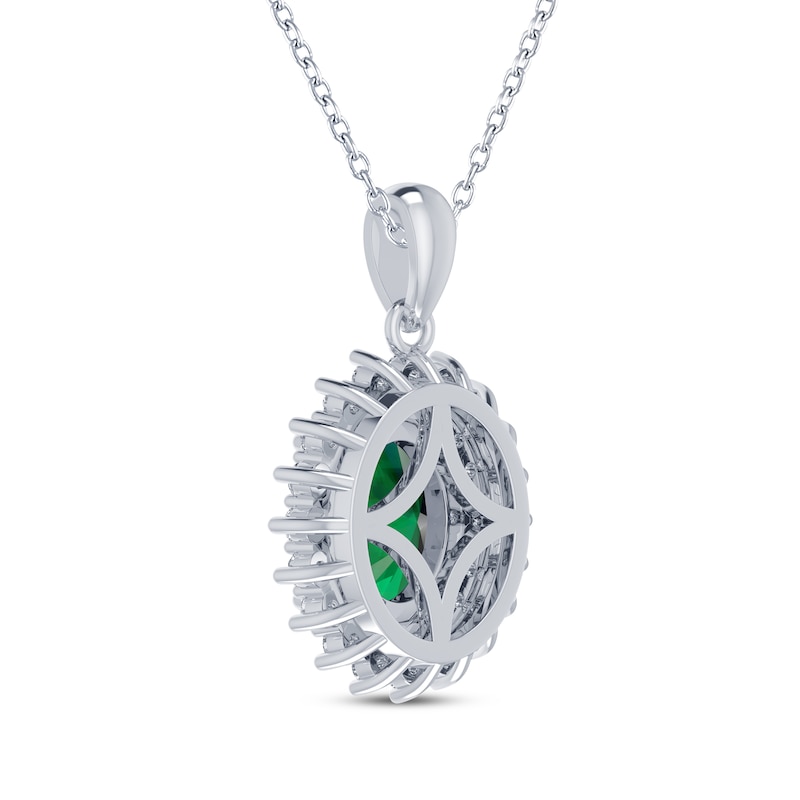 Main Image 3 of Oval-Cut Lab-Created Emerald & White Lab-Created Sapphire Starburst Necklace Sterling Silver 18"