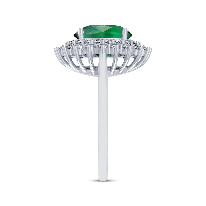 Main Image 2 of Oval-Cut Lab-Created Emerald & White Lab-Created Sapphire Starburst Ring Sterling Silver