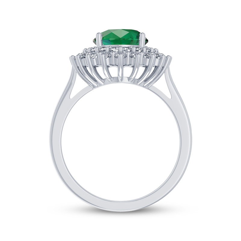 Main Image 3 of Oval-Cut Lab-Created Emerald & White Lab-Created Sapphire Starburst Ring Sterling Silver
