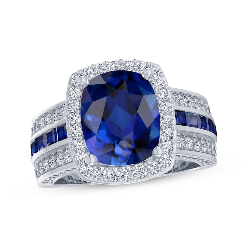 Cushion-Cut Blue Lab-Created Sapphire & White Lab-Created Sapphire Ring Sterling Silver