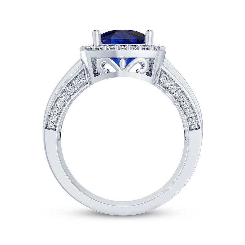 Main Image 3 of Cushion-Cut Blue Lab-Created Sapphire & White Lab-Created Sapphire Ring Sterling Silver