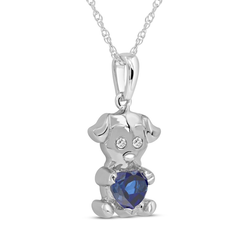Heart-Shaped Blue Lab-Created Sapphire & White Lab-Created Sapphire Puppy Necklace Sterling Silver 18"