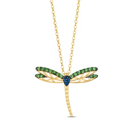 Le Vian Garden Party Tsavorite & Sapphire Dragonfly Necklace 14K Honey Gold 19"