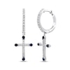 Thumbnail Image 1 of Blue & White Lab-Created Sapphire Cross Dangle Hoop Earrings Sterling Silver