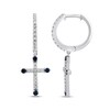 Thumbnail Image 3 of Blue & White Lab-Created Sapphire Cross Dangle Hoop Earrings Sterling Silver