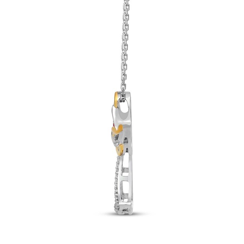 Main Image 2 of Heart-Shaped Lab-Created Ruby & White Lab-Created Sapphire Angel Necklace Sterling Silver & 10K Yellow Gold 18&quot;
