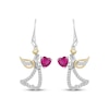 Thumbnail Image 2 of Heart-Shaped Lab-Created Ruby & White Lab-Created Sapphire Angel Dangle Earrings Sterling Silver & 10K Yellow Gold