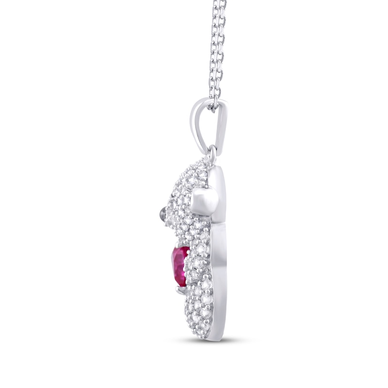 Main Image 2 of Heart-Shaped Lab-Created Ruby & White Lab-Created Sapphire Bear Necklace Sterling Silver 18"