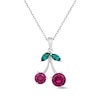 Thumbnail Image 1 of Round-Cut Lab-Created Ruby & Marquise-Cut Lab-Created Emerald Cherry Necklace Sterling Silver 18&quot;