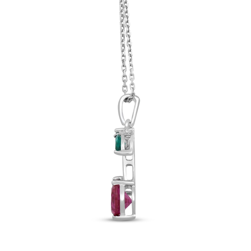 Main Image 2 of Round-Cut Lab-Created Ruby & Marquise-Cut Lab-Created Emerald Cherry Necklace Sterling Silver 18&quot;