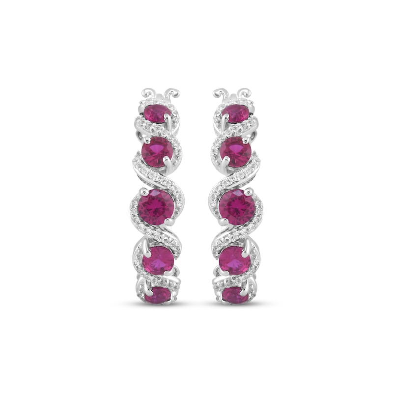 Main Image 2 of Lab-Created Ruby & White Lab-Created Sapphire Swirl Hoop Earrings Sterling Silver