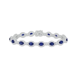 Oval-Cut Blue Lab-Created Sapphire & White Lab-Created Sapphire Link Bracelet Sterling Silver 7.25"