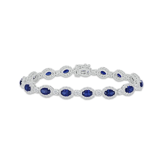 Oval-Cut Blue Lab-Created Sapphire & White Lab-Created Sapphire Link Bracelet Sterling Silver 7.25"