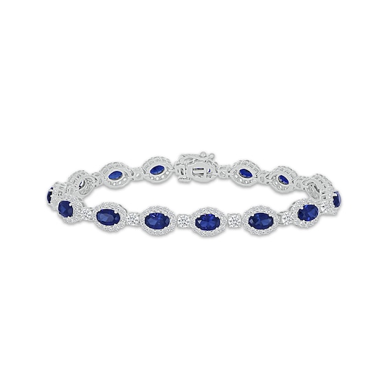 Oval-Cut Blue Lab-Created Sapphire & White Lab-Created Sapphire Link Bracelet Sterling Silver 7.25"