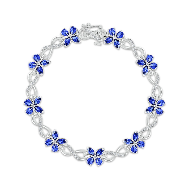 Main Image 1 of Multi-Shape Blue Lab-Created Sapphire & White Lab-Created Sapphire Butterfly Infinity Bracelet Sterling Silver 7.25&quot;