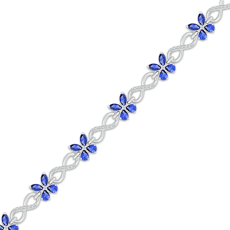 Main Image 2 of Multi-Shape Blue Lab-Created Sapphire & White Lab-Created Sapphire Butterfly Infinity Bracelet Sterling Silver 7.25&quot;