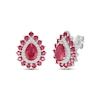 Thumbnail Image 1 of Pear-Shaped Lab-Created Ruby & White Lab-Created Sapphire Double Halo Stud Earrings Sterling Silver