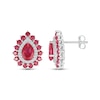 Thumbnail Image 3 of Pear-Shaped Lab-Created Ruby & White Lab-Created Sapphire Double Halo Stud Earrings Sterling Silver