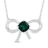 Thumbnail Image 1 of Cushion-Cut Lab-Created Emerald & White Lab-Created Sapphire Bow Necklace Sterling Silver 18"