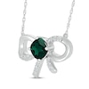 Thumbnail Image 2 of Cushion-Cut Lab-Created Emerald & White Lab-Created Sapphire Bow Necklace Sterling Silver 18"
