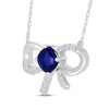 Thumbnail Image 2 of Cushion-Cut Blue Lab-Created Sapphire & White Lab-Created Sapphire Bow Necklace Sterling Silver 18"