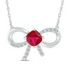 Thumbnail Image 1 of Cushion-Cut Lab-Created Ruby & White Lab-Created Sapphire Bow Necklace Sterling Silver 18&quot;