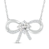 Thumbnail Image 1 of Cushion-Cut White Lab-Created Sapphire Bow Necklace Sterling Silver 18"