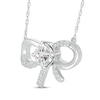 Thumbnail Image 2 of Cushion-Cut White Lab-Created Sapphire Bow Necklace Sterling Silver 18"