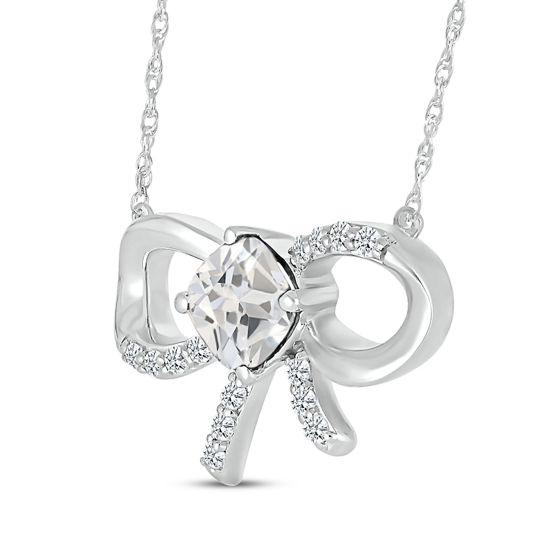 Main Image 2 of Cushion-Cut White Lab-Created Sapphire Bow Necklace Sterling Silver 18"