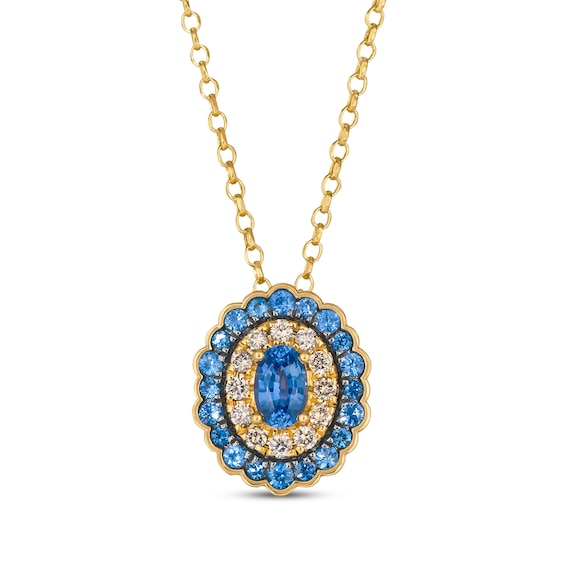 Le Vian Venetian Color on Color Oval-Cut Blue Sapphire Necklace 1/5 ct tw Diamonds 14K Honey Gold 19"