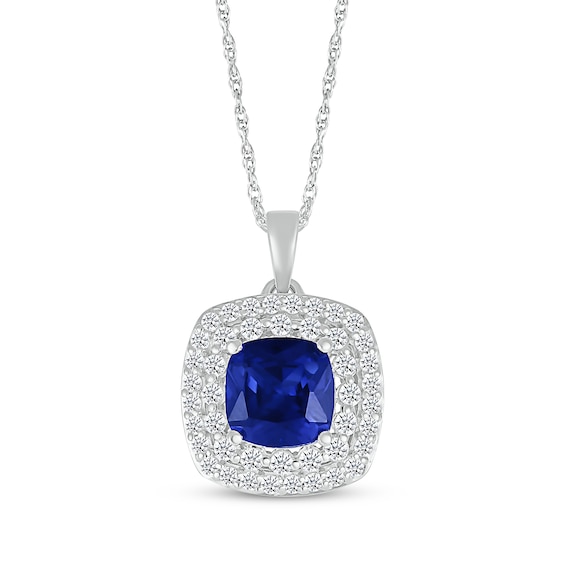 Cushion-Cut Blue Lab-Created Sapphire & White Lab-Created Sapphire Necklace Sterling Silver 18"