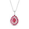 Thumbnail Image 1 of Pear-Shaped Lab-Created Ruby & White Lab-Created Sapphire Double Halo Necklace Sterling Silver 18&quot;