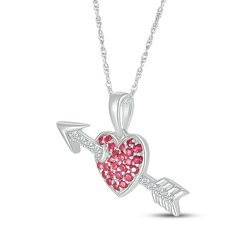 Main Image 2 of Lab-Created Ruby & White Lab-Created Sapphire Arrow & Heart Necklace Sterling Silver 18&quot;