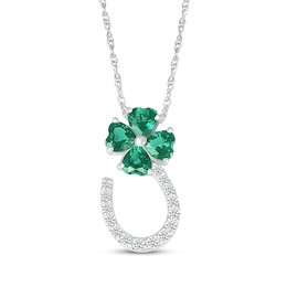 Heart-Shaped Lab-Created Emerald & White Lab-Created Sapphire Lucky Necklace Sterling Silver 18"