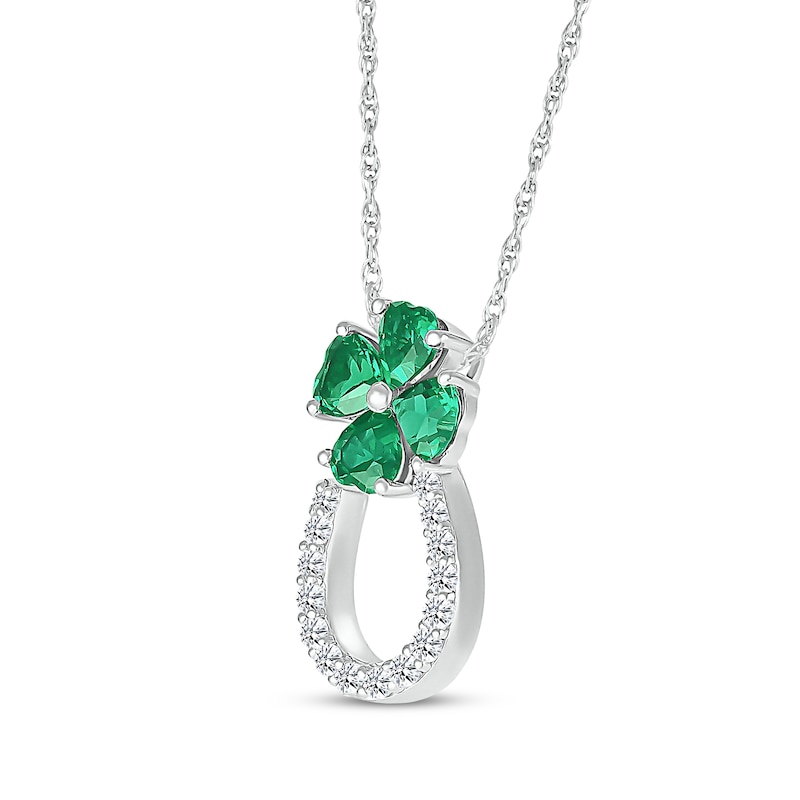Main Image 2 of Heart-Shaped Lab-Created Emerald & White Lab-Created Sapphire Lucky Necklace Sterling Silver 18"