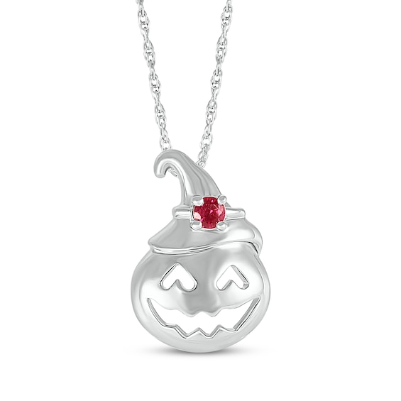 Lab-Created Ruby Jack-o-Lantern Necklace Sterling Silver 18"