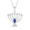 Thumbnail Image 1 of Pear-Shaped Blue Lab Created Sapphire & White Lab-Created Sapphire Menorah Necklace Sterling Silver 18&quot;