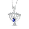 Thumbnail Image 2 of Pear-Shaped Blue Lab Created Sapphire & White Lab-Created Sapphire Menorah Necklace Sterling Silver 18&quot;