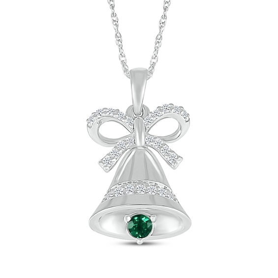 Lab-Created Emerald & White Lab-Created Sapphire Bell Necklace Sterling Silver 18"