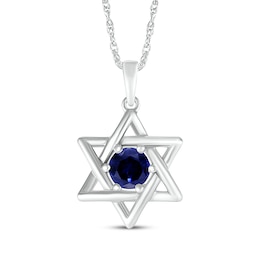 Blue Lab-Created Sapphire Star of David Necklace Sterling Silver 18"