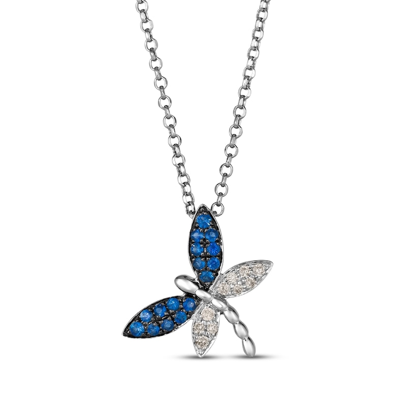 Le Vian Garden Party Blue Sapphire Dragonfly Necklace 1/15 ct tw Diamonds 14K Vanilla Gold 19"