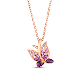 Le Vian Garden Party Ombré Pink & White Sapphire Butterfly Necklace 14K Strawberry Gold 19"